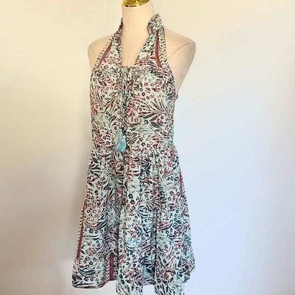 Anthropologie Paani Mint Metallic Foil Halter Trapeze Boho Resort Dress Size M - Picture 3 of 9